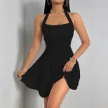 Custom Womens A Line Mini Dress Sexy Halter Neck Backless Waist Defining Flared Skirt Perfect fo