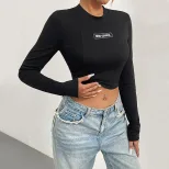 Slim Fit Solid Color Turtleneck Long Sleeve T Shirt Womens Autumn Winter Streetwear Casual Style