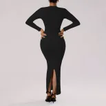 Elegant Bodycon Midi Dress Square Neck Long Sleeve Ankle Length Slim Fit Autumn Winter Fashion W
