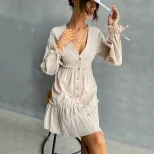 Slim Fit Cardigan Dress Ruffle Trim Long Sleeve Solid Color Casual Wear Suitable for Spring and