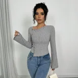 Elegant Womens T Shirt Slim Fit Long Sleeve Short Length Chic Style for Spring Summer Wholesale