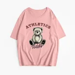 Womens Summer Loose Fit T Shirt Cute Bear Print Round Neck Short Sleeve 100 Cotton Casual Wear W