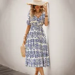 Casual Summer Dress Short Sleeve V Neck Ethnic Print Vacation Wear Wholesale Available bulk orde