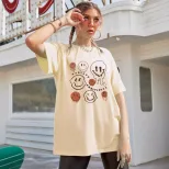 Cotton Short Sleeve T Shirt Smile Print Casual Style Comfortable Fit Ready to Ship Wholesale Ava