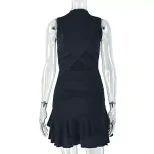Solid Color A Line Dress for Women Ruffled Waist Hollow Out Design Short Sleeve Casual Style Who
