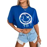 Reflective Short Sleeve T Shirt Trendy Smile Print Versatile Spring Summer Style Wholesale Avail