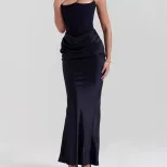 Multi Color Strapless Bodycon Jumpsuit Ruched Design Boned Structure Long Length Perfect for Par