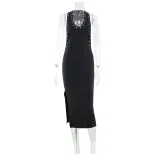 American Style Sleeveless Bodycon Dress High Elasticity Cut Out Back U Neck Slim Fit Solid Color