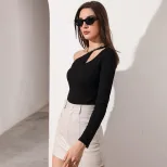 Womens Long Sleeve T Shirt Sexy Hollow Out Waist Defining Casual Style Autumn Winter Collection