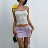 Womens Mini Skirt Slim Fit Low Waist Tie Design Summer Casual Wear Available in Purple and Green Wholesale
