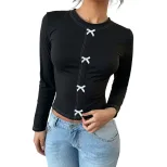 Womens Short Sleeve T Shirt Sexy Design Bow Detail Lightweight Fabric Spring Summer Casual Wear