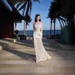 Chic White Mesh Strapless Maxi Dress Elegant Fit Soft Fabric Beach Vacation Style Available for