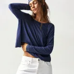 Casual Loose Fit Long Sleeve T Shirt Solid Color Backless Design Spring Summer Style Wholesale A