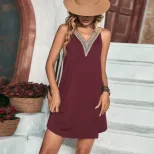 Summer Womens Casual Knit Sleeveless Dress V Neck Holiday Style Lightweight Fabric Wholesale Ava