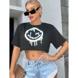 Reflective Short Sleeve T Shirt Trendy Smile Print Versatile Spring Summer Style Wholesale Avail