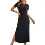 Womens A Line Knit Dress Sexy Backless Design High Slit Short Sleeves Perfect for Parties and Ev