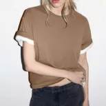 Womens 100 Cotton Solid Color T Shirt Round Neck Short Sleeve Versatile Style Spring Summer Coll