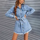 Vintage Slim Fit Long Sleeve Denim Dress Retro Style European and American Fashion Perfect for C