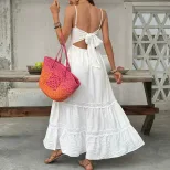 White Lace Trim Maxi Dress Simple Elegant Vacation Style Perfect for Summer Events OEM Available
