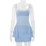 Summer Womens Bodycon Dress Slim Fit Low Neckline Ruffled Lace Trim Short Length Perfect for Parties and Casual