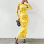 Sexy Bodycon Maxi Dress Spaghetti Straps High Waist Ombre Print Evening Wear Cocktail Party Whol