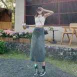 百搭复古开叉牛仔裙慵懒休闲感中长款高腰显瘦直筒半身裙女小个子