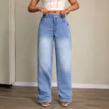 High Waisted Loose Fit Wide Leg Jeans Comfortable Denim Casual Style Versatile for Everyday Wear