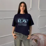 Womens Summer Loose Fit Cotton T Shirt Simple Letter Print Round Neck Short Sleeve Versatile Cas
