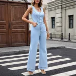 Womens Sexy Backless Denim Jumpsuit Stretch Fabric European and American Style Casual Wear Whole