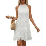 Sleeveless White Floral Dress Sweet Vacation Style Summer Collection Wholesale Available bulk or