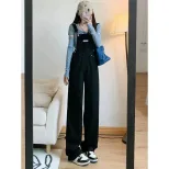 牛仔背带裤女2023春秋季学生宽松显瘦吊带裤大码设计感拖地连体裤