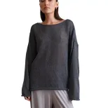 Hollow Knit Sweater Lightweight Sheer Round Neck Long Sleeve Autumn Fashion for Women Wholesale