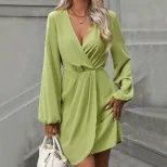 Womens Casual Solid Color Long Sleeve Dress Irregular Hem Spring Summer Fashion Wholesale Availa