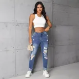 Womens Slim Fit Ripped Straight Leg Jeans Trendy Casual Style Perfect for Everyday Wear Wholesal