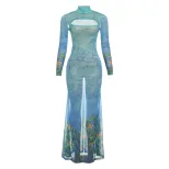 Fashionable Womens Hollow Out Mermaid Dress Unique Print Sexy Silhouette Autumn Style Wholesale