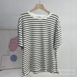 Womens Striped Cotton T Shirt Loose Fit Long Sleeve Split Hem Casual Spring Summer Style Wholesa