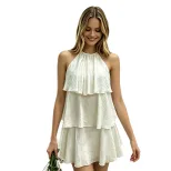 Summer Womens White Ruffled Mini Dress French Style Sleeveless Layered Design Perfect for Casual