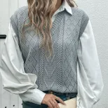 【佰分之衣】亚马逊2025新款欧美秋季女装跨境绞花纯色毛衣马甲