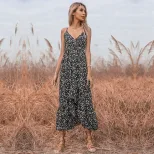 Summer Womens Irregular Hem Dress Sexy Floral Print V Neck Spaghetti Straps Casual Party Wear Wh