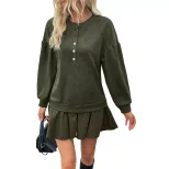 Long Sleeve Casual Vintage Hoodie Dress in Army Green for Women Comfortable Fit ready to ship