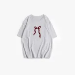 Womens Vintage Bow Print T Shirt Summer Casual Style Loose Fit Round Neck Short Sleeve 100 Cotto