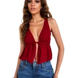 Womens Sexy V Neck Sleeveless T Shirt Summer Casual Style Lightweight Fabric Trendy Design Whole