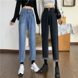 2022春季新款韩版阔腿牛仔裤女高腰直筒显瘦垂感百搭九分裤老爹裤