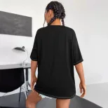 Womens Short Sleeve T Shirt Fashionable Round Neck Printed Design Casual Wear for Summer Wholesa