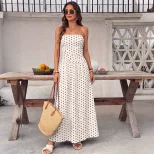 French Style Sleeveless Maxi Dress Polka Dot Design Elegant Vacation Wear Perfect for Summer Eve