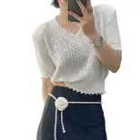 Womens Short Sleeve Knit T Shirt Stylish Lightweight Fabric Casual Summer Wear