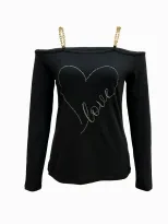 Womens Heart Print Long Sleeve T Shirt Stylish Off Shoulder Design Casual Streetwear Wholesale A
