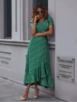 Floral Print V Neck Short Sleeve Wrap Dress Casual Elegant Comfortable Perfect for Parties and G