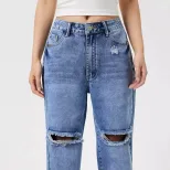Womens Distressed Wide Leg Jeans Casual Fashion Trendy Style Comfortable Fit Perfect for Everyda