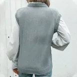 【佰分之衣】亚马逊2025新款欧美秋季女装跨境绞花纯色毛衣马甲